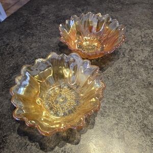 Set of two vintage Indiana Glass "Sunflower" Carnival Glass bowls